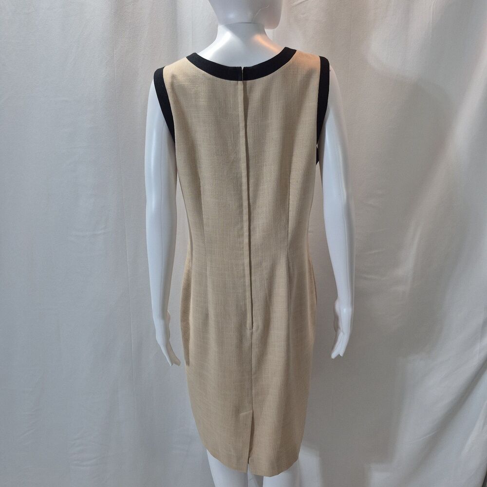 Casual Corner Dress Shift Pencil Sheath Midi Sleeves Tan Black Medium - Picture 6 of 9
